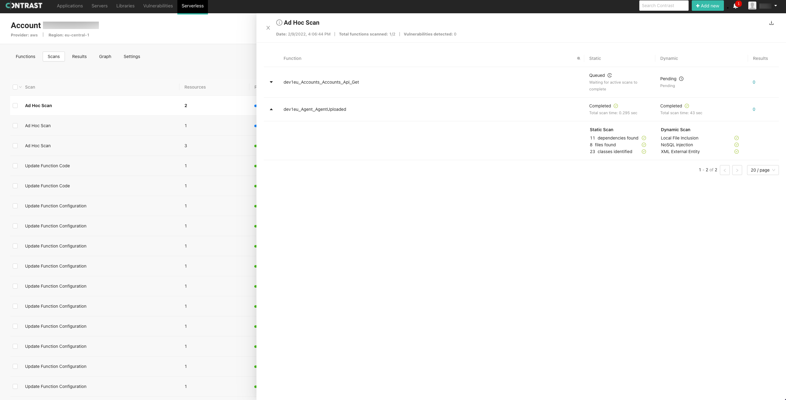 serverless scan details tab