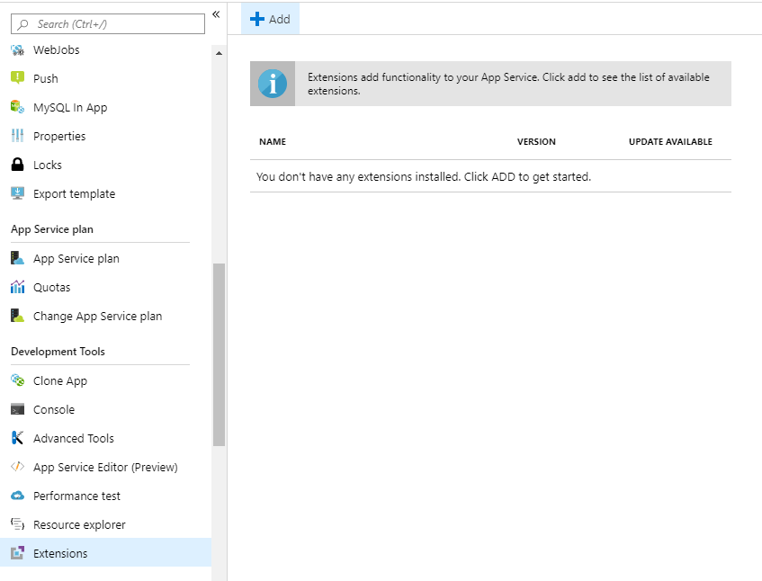 Image shows Azure Portal with Extensions selected.