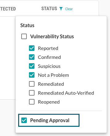 ScanPendingFilterJA.png Image shows the Pending approval filter selection.