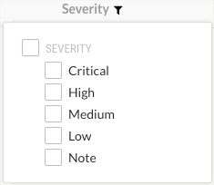 Image shows the list of severity filters