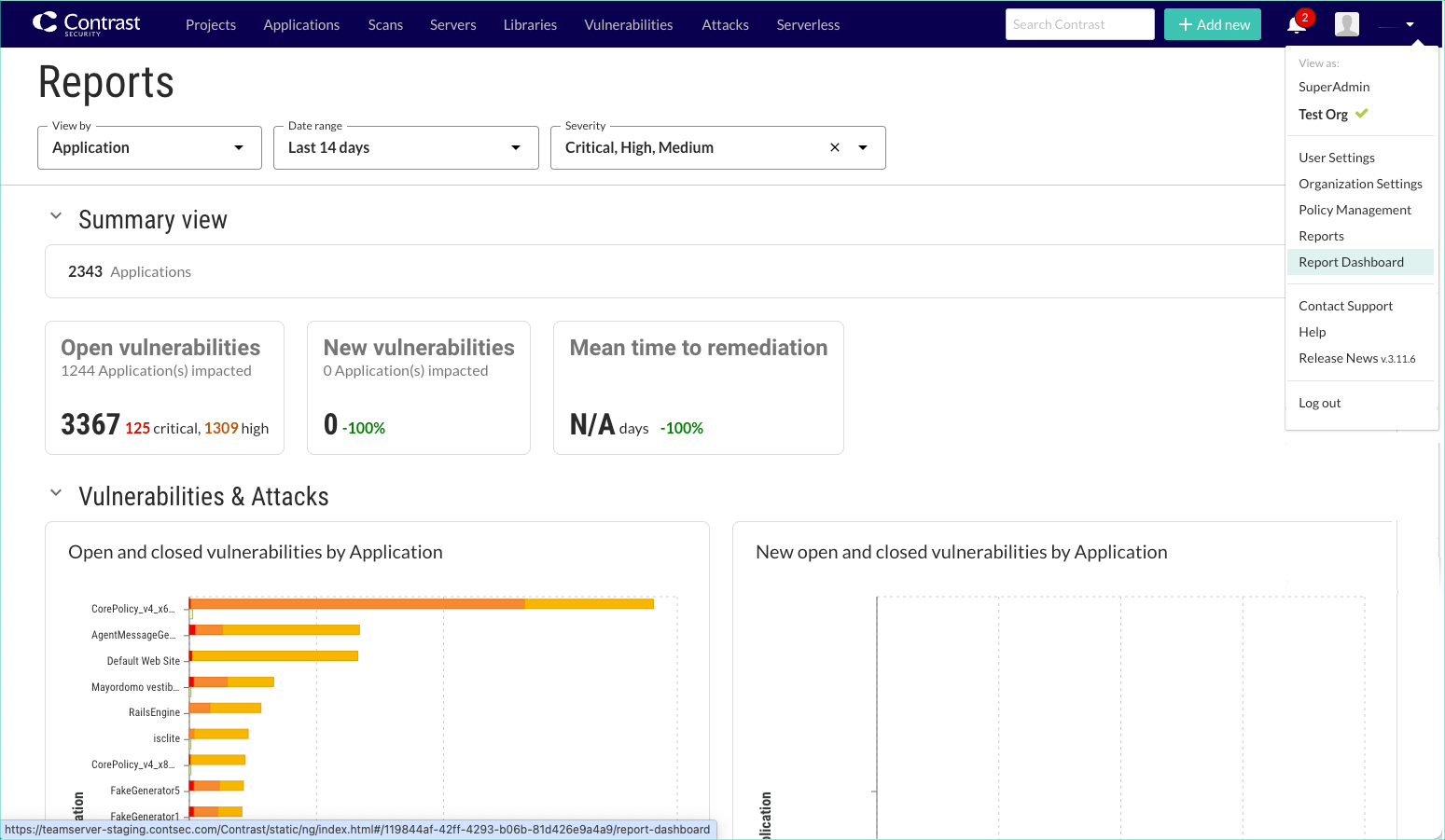 Image shows a partial view of the filters and charts of the Report dashboard.