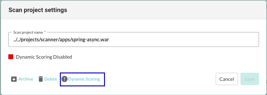 This image highlights the Dynamic Scoring option in the Scan project settings window.