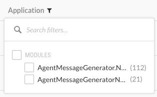 Image shows Application filter for viewing modules.