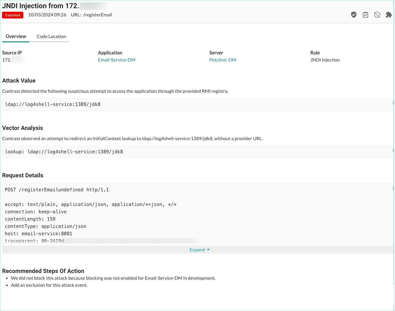 Image shows an attack event details panel.