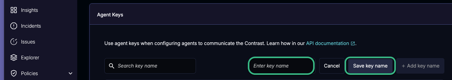 NS_AgentKeyName.png Image shows where to add the key name and then save the key name.