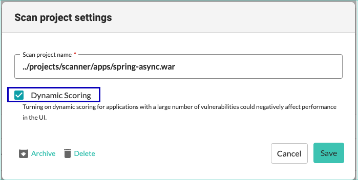 Image shows the checkbox for configuration dynamic scoring for Scan.