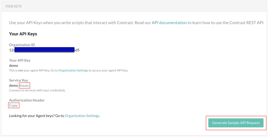 Image shows the API keys in User settings > Profile